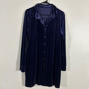 Unbranded Velvet Shirt Dress Women XL Navy Blue  Mini Button Up HR0140